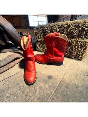 Vintage Roper Red Cowboy Boots Kids Size 1D Wide USA
